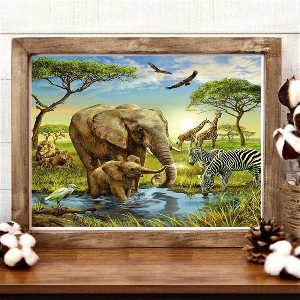 5D DIY Full Round Square Diamond Painting Elephant Rhinestone Kit Diamond Embroidery Animal Craft Kit Handmade Gift