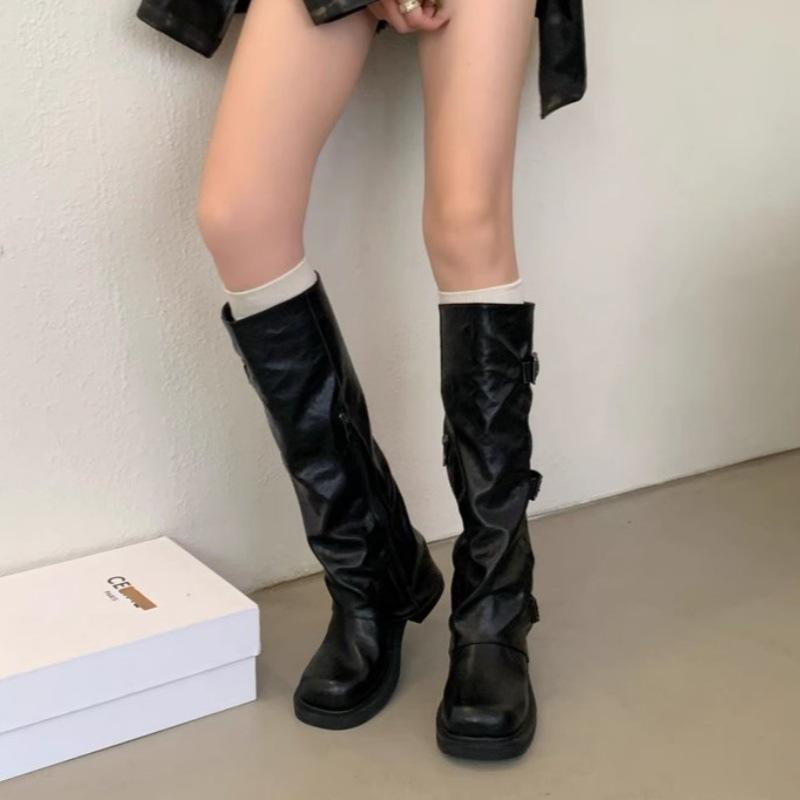 2025 New Maillard Mid-tube Martin Boots Women's Retro British Inner Height-increasing Thick Heel Pleated Stacked Pants Tube Short Boots