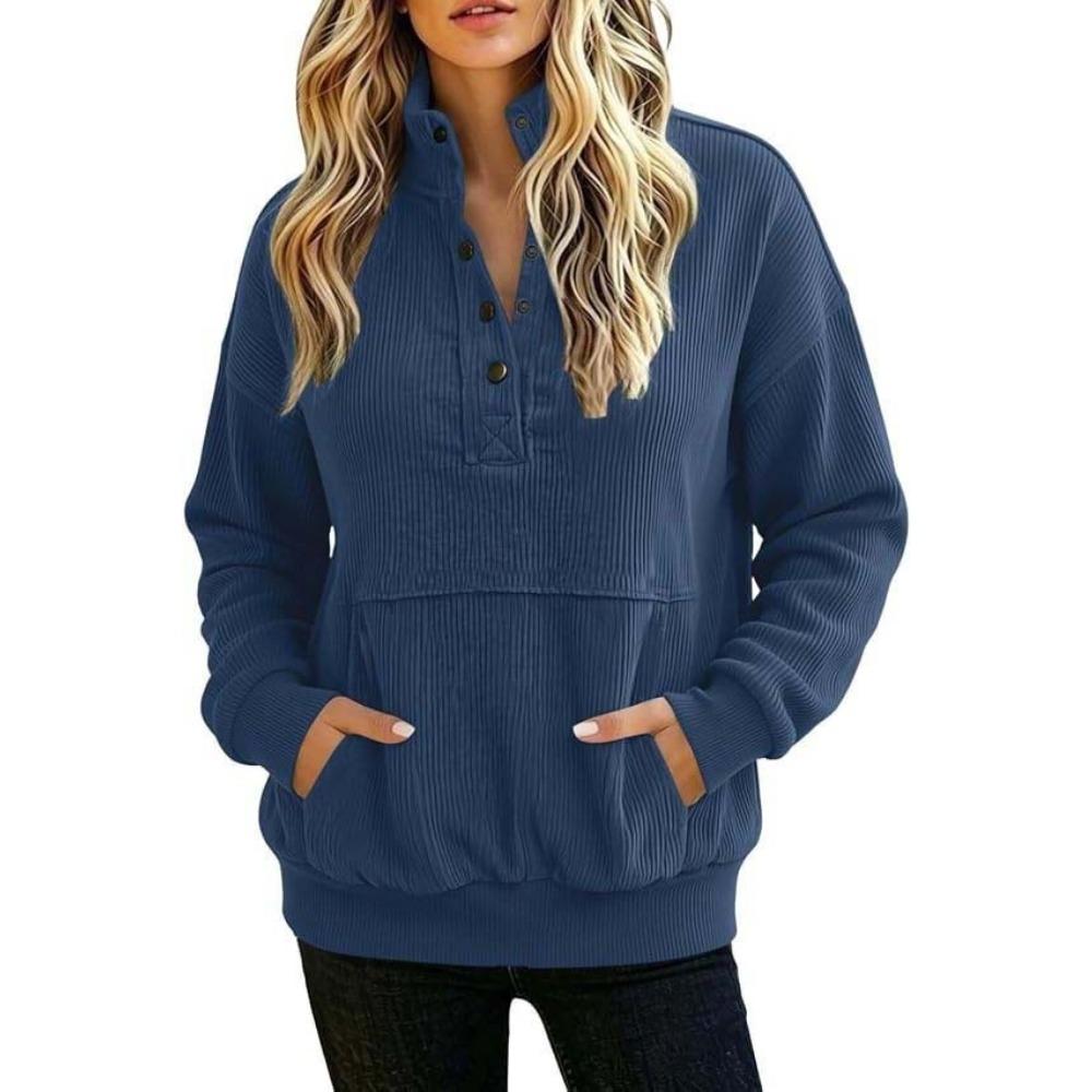 Fall/Winter Solid-color Padded Long-sleeved Buttoned Fashion Street-style Women's Hoodie
