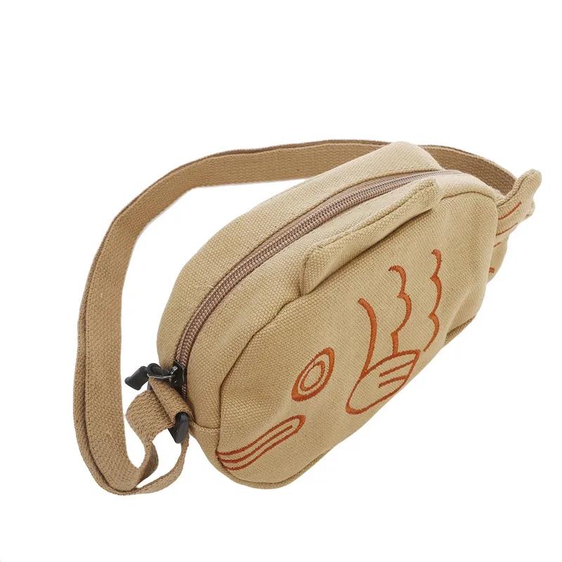 Yogodlns Fish Shape Canvas Messenger Bag Fashion Cute Embroidery Portable Zippered Small Purses Handbags Mini Crossbody Bag