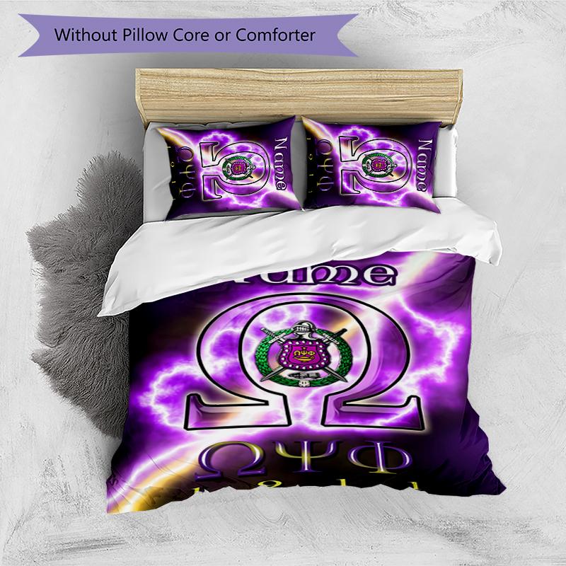 3pcs Custom Name Cartoon Omega Psi Phi Bedding Set Duvet Cover Closure Includes 1 Duvet Cover & 2 Pillowcases for All Seasons Bedroom Decor