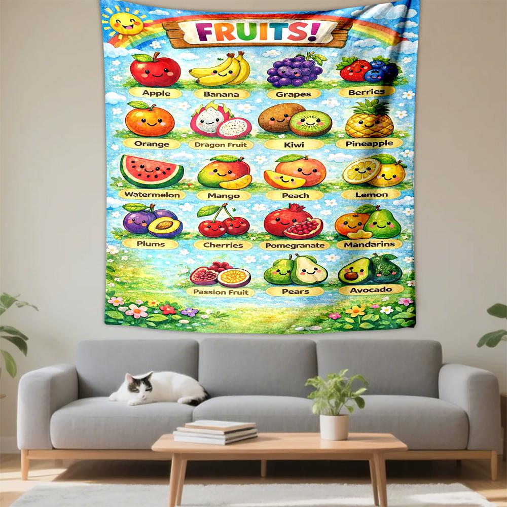 Cute Fruit Illustrations Apple Banana Kiwi Pineapple Patterned tapestry for bedroom and living room home decor sofas