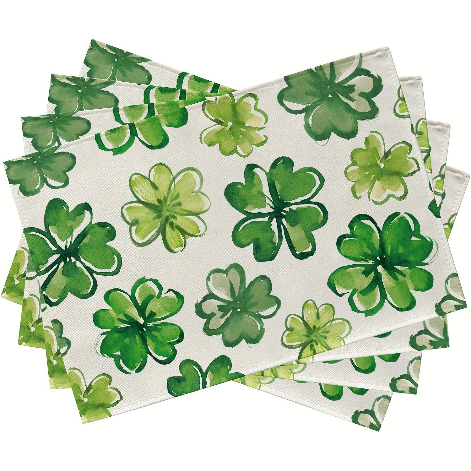 

4pcs St. Patrick s Day Placemats Set - Lucky Shamrock Clover Irish Table Mats, Vintage Rectangular Place Settings & Dining Table 30x45cm-4PC