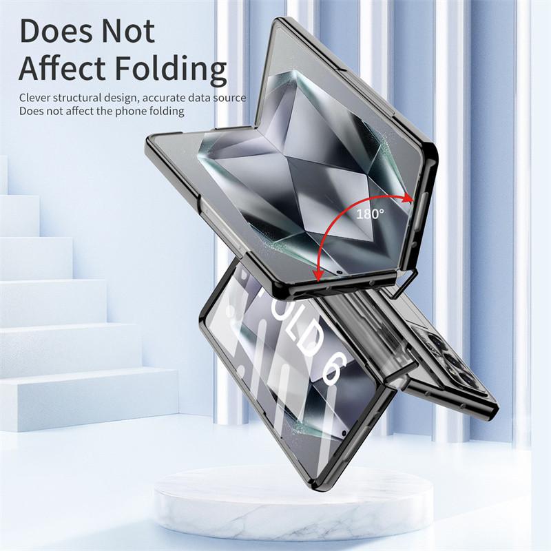 For Samsung Galaxy Z Fold 8 Ultra /7 6 5 4 3 Transparent Plating PC Hinge Protect Full Body Cover Stand Case With Tempered Glass