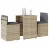 Vidaxl 3-Cz. Bistro Furniture Set with Cushions, Light Grey, Poly Rattan