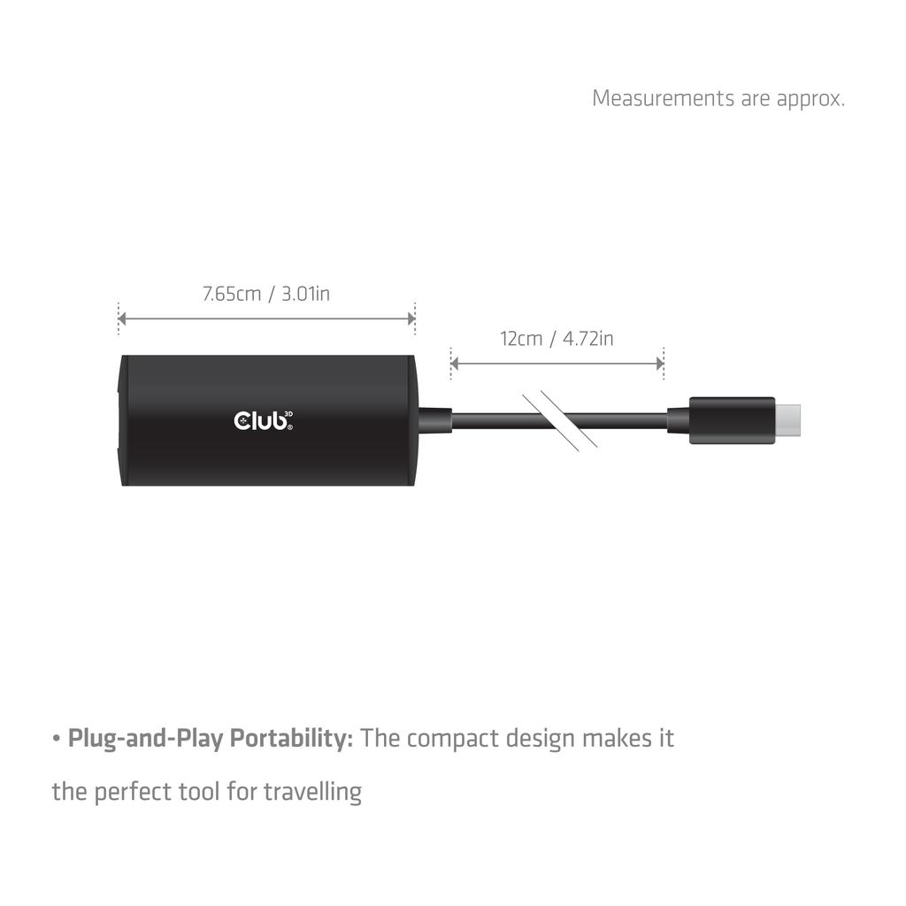 Club 3D Adattatore USB-C per Ethernet 10Gbps RJ45 USB4 Thunderbolt 4 Thunderbolt 5 Windows 11 macOS Sequoia Marca Olandese, compatibile 10GBASE-T, / /