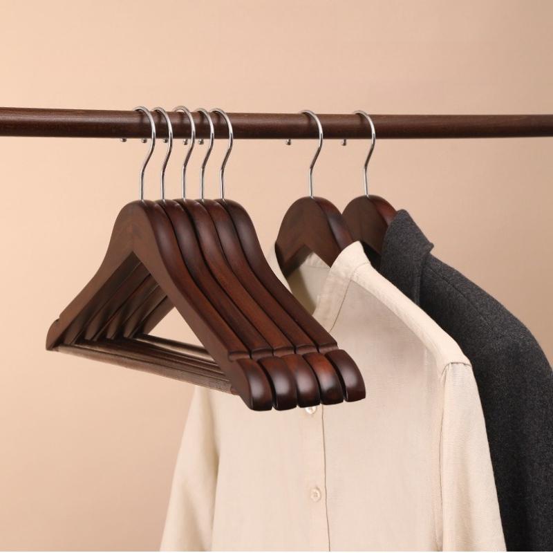 Wooden Hangers 5pcs Solid Wood Coat Hanger Heavy Duty, Smooth Finish High-Grade Wooden Clothes Hanger with Non Slip Pant Bar, 360° Swivel Hook