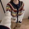 Fair Island sweater jacket women's clothing autumn and winter new loose round neck retro jacquard horn button knitted cardigan