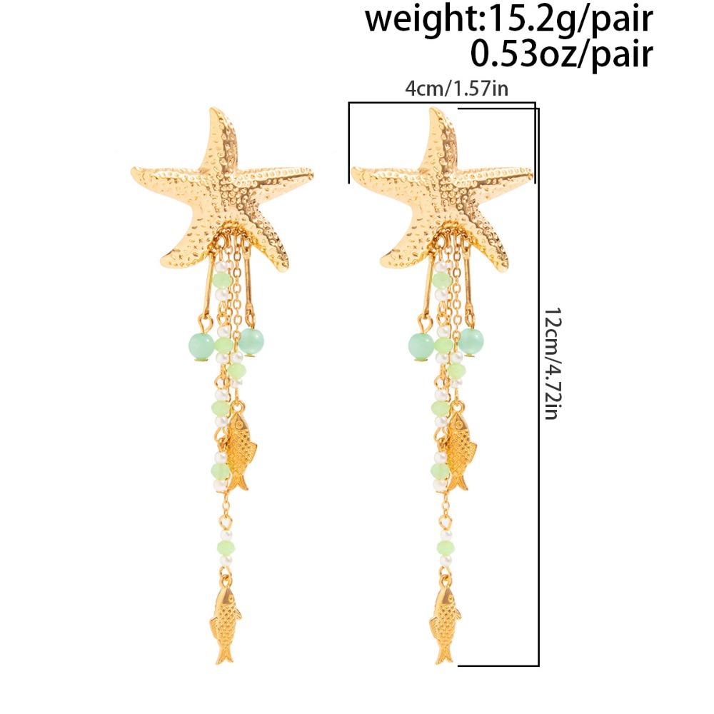 Bohemian Starfish Conch Imitation Pearl Crystal Fish Tassel Dangle Earrings for Women Summer Vacation Temperament Jewelry Gifts