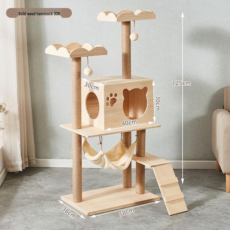 Solid Wood Multi-Layer Cat Climbing Frame with Space Capsule Bed and Shelf