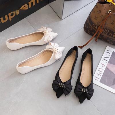Flat-soled Single Shoes Women's Spring and Summer Pointed Head Bow with Skirt Soft-soled Ladyshoes Women's Shoes