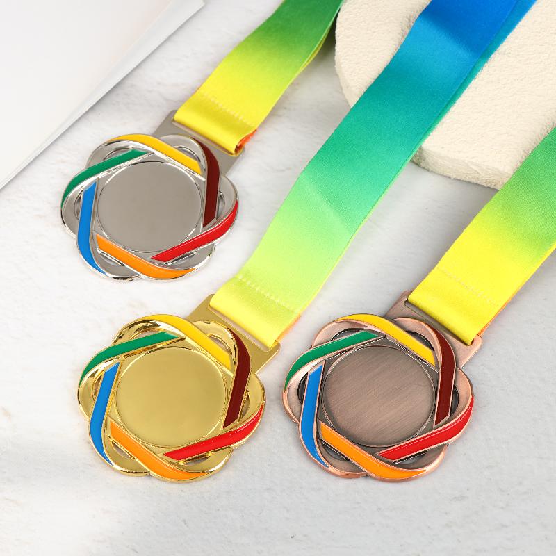 Gold Silver Bronze Metal Award Medals With Neck Ribbon For Sports Academics Competition