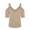 Women's Fashion V-Neck Splicing Lace Suspenders Hollow Loose Short-Sleeved Tops