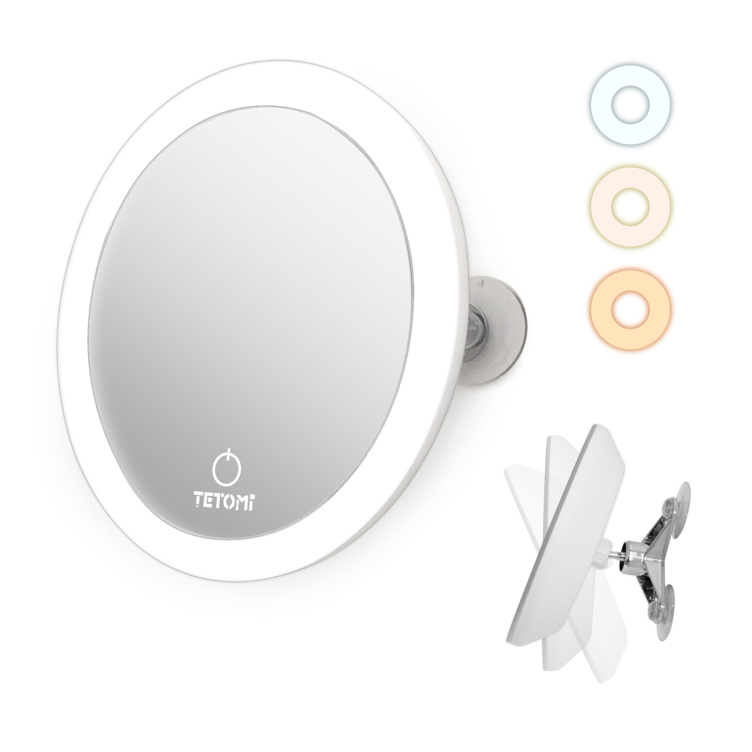 

JC Mirror Light with Suction LED Magnifying 5x Brightness 3 Color Makeup Perfect for Battery 09633 Cup, Glass, Stick-On, Magnification, Adjustment, белый