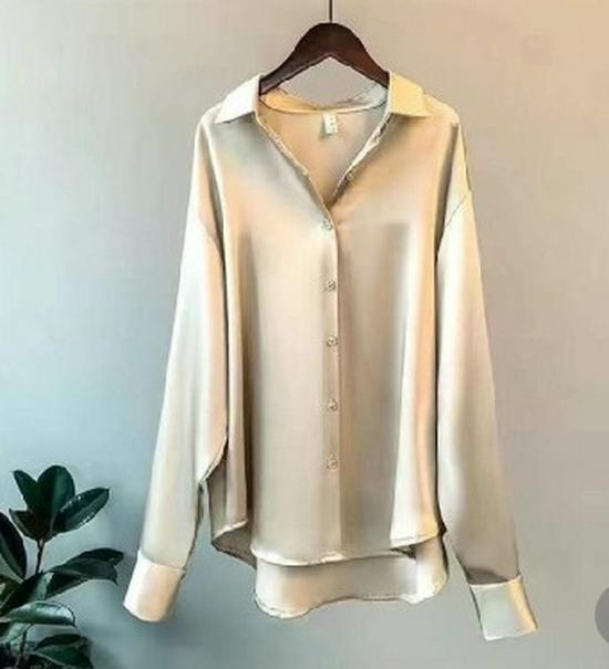 Women's Vintage Drape Long-Sleeve Satin Shirt 2025 – Versatile Retro Hong Kong Style for Spring & Autumn
