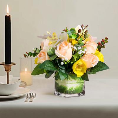 Business Table Flower Simulation Flower Glass Ornaments Living Room Decoration Hotel B&B Desktop Green Plants Display Flower Potted Plants