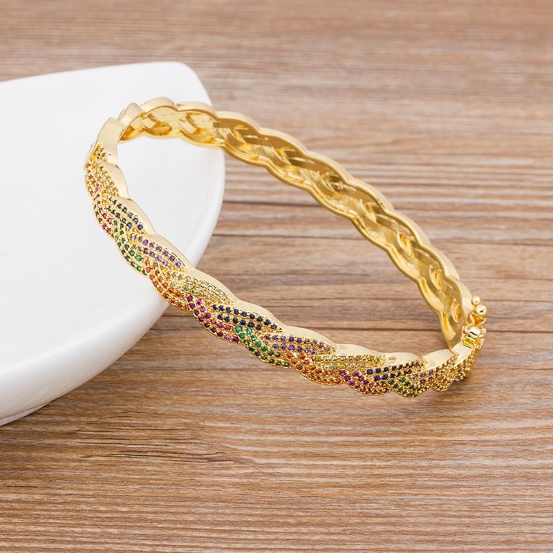 AIBEF 2021 New  Charm Rainbow Rhinestone Bangles Copper Zirconia Cuff Bracelets High Quality Jewelry Gift For Women Girls