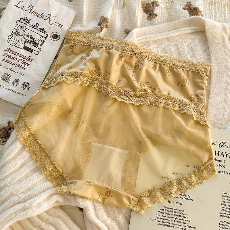 Plus Size Ladies' Retro Bow Flower High Waisted Sexy Lace Breathable Triangular Underwear