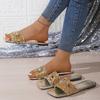Fashion Summer Women Fashion Rhinestone Slippers Gold Silver Sequin Flat Bottom Slides Sandals Woman Square Toe Outdoor Beach Flip Flops