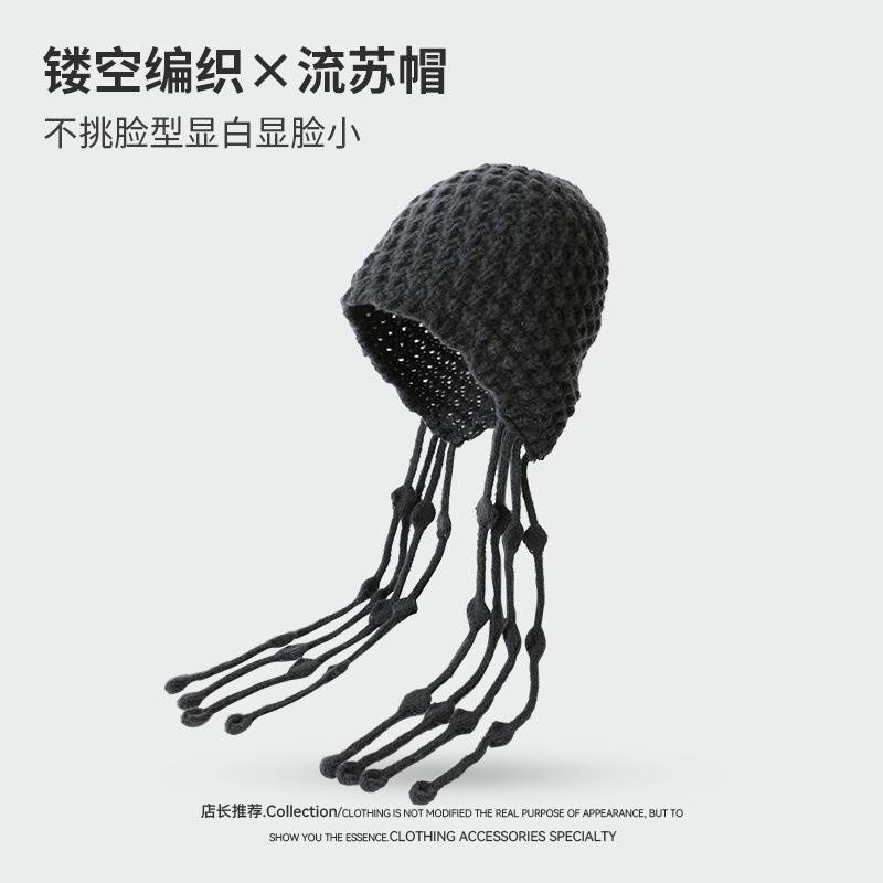 Beret women's autumn and winter handmade knitted wool hat double-layer warm and windproof retro niche stacked bag head cold hat