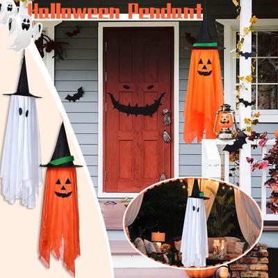 Halloweenské dekorace, oranžový čarodějnický klobouk, závěsné ozdoby