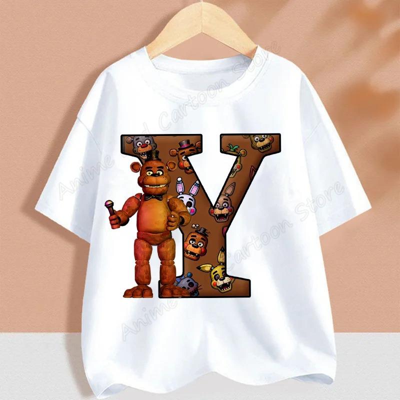 Fnafs Children T-shirt Five Nights At Freddys Letter Tee Top Round Collar Clothing Kawaii Summer Short Sleeve Kids Clothes Gift