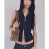 Autumn and Winter New Women clothes Lapel Sleeveless Zipper Ornament Metal Details Waist Hugging Denim Vest 77036349