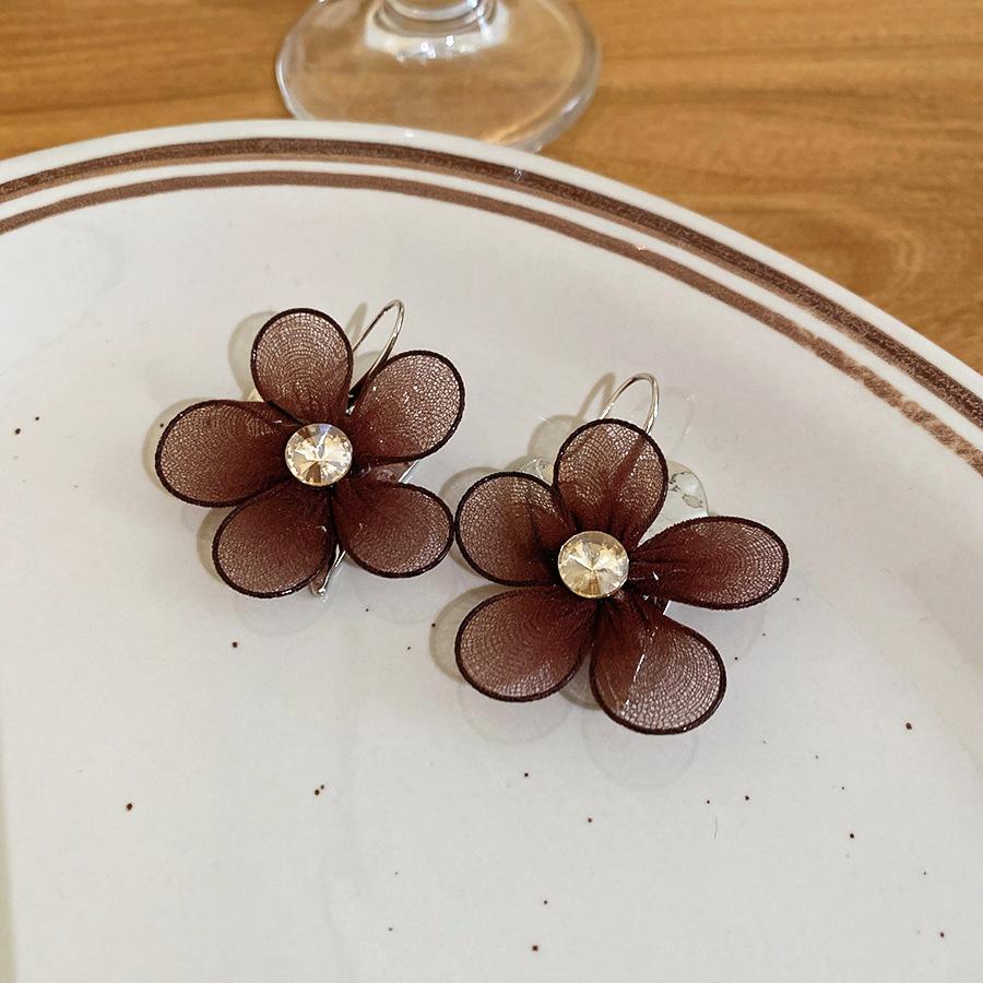 

Diamond mesh flower pendant necklace earrings sweet niche design suit temperament personality women