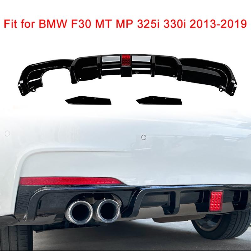 Diffusore Posteriore Lip Per BMW F30 MT MP 325i 330i 2013-2019 Doppio Scarico Lip Nero Con Splitter Luci Valance Spoiler