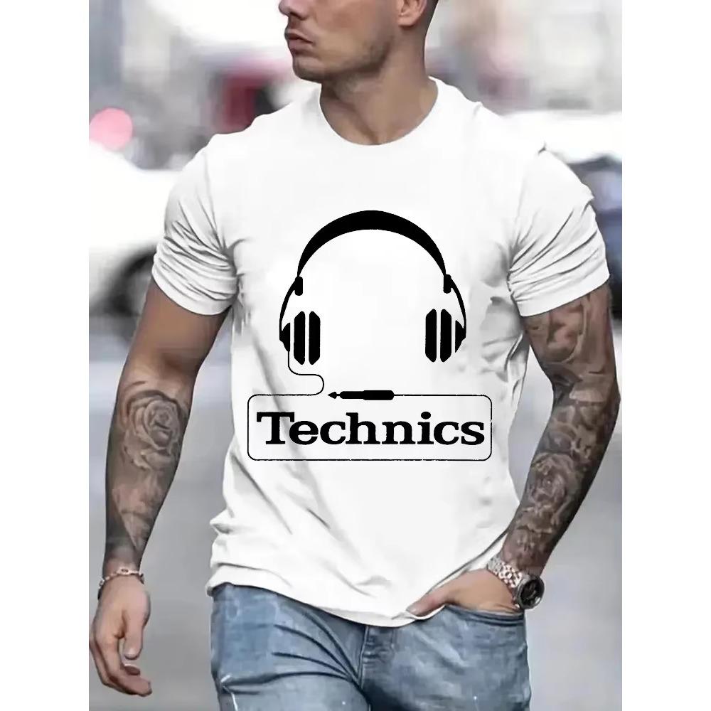 Technics Μπλουζάκια με στάμπα ακουστικών Ανδρικά Μπλουζάκια Μόδας Harajuku Υπερμεγέθη Καλοκαιρινά Κοντομάνικα Μπλουζάκια Μοντέρνα Φαρδιά Μπλουζάκια DJ