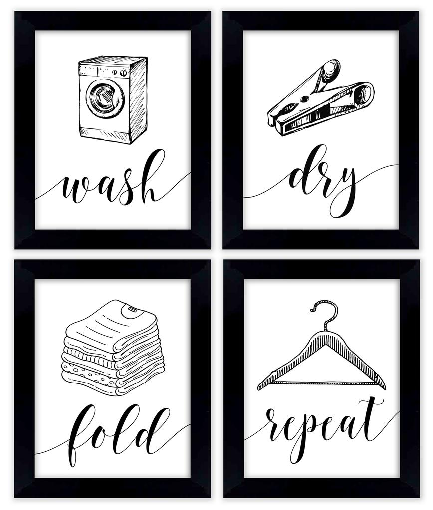 Inkdotpot 4 Piece Laundry Poster for Laundry Room Decor Wash Dry Fold Repeat , Laundry Room Posters Wall Art