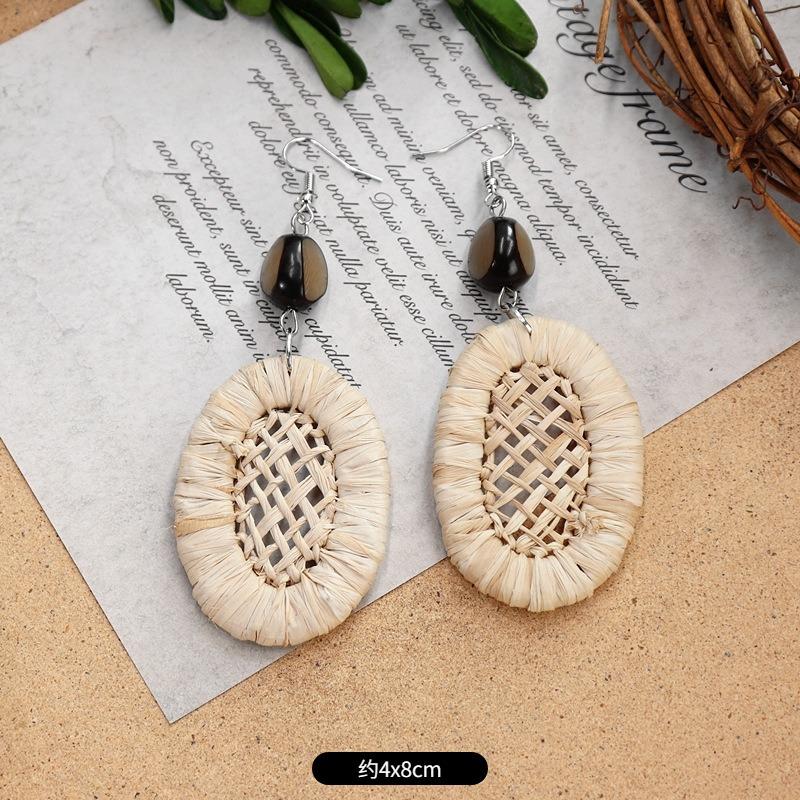 New summer bohemian retro vacation grass vine woven earrings femininity long island beach wooden earrings