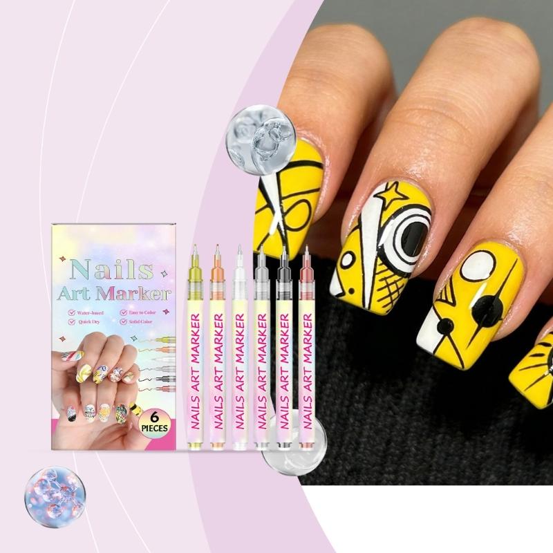 6Color Nail Art Pen DIY Nail Art Painting Pen Fine Tip Markers for Intricate Pattern Easy To Use for Professional