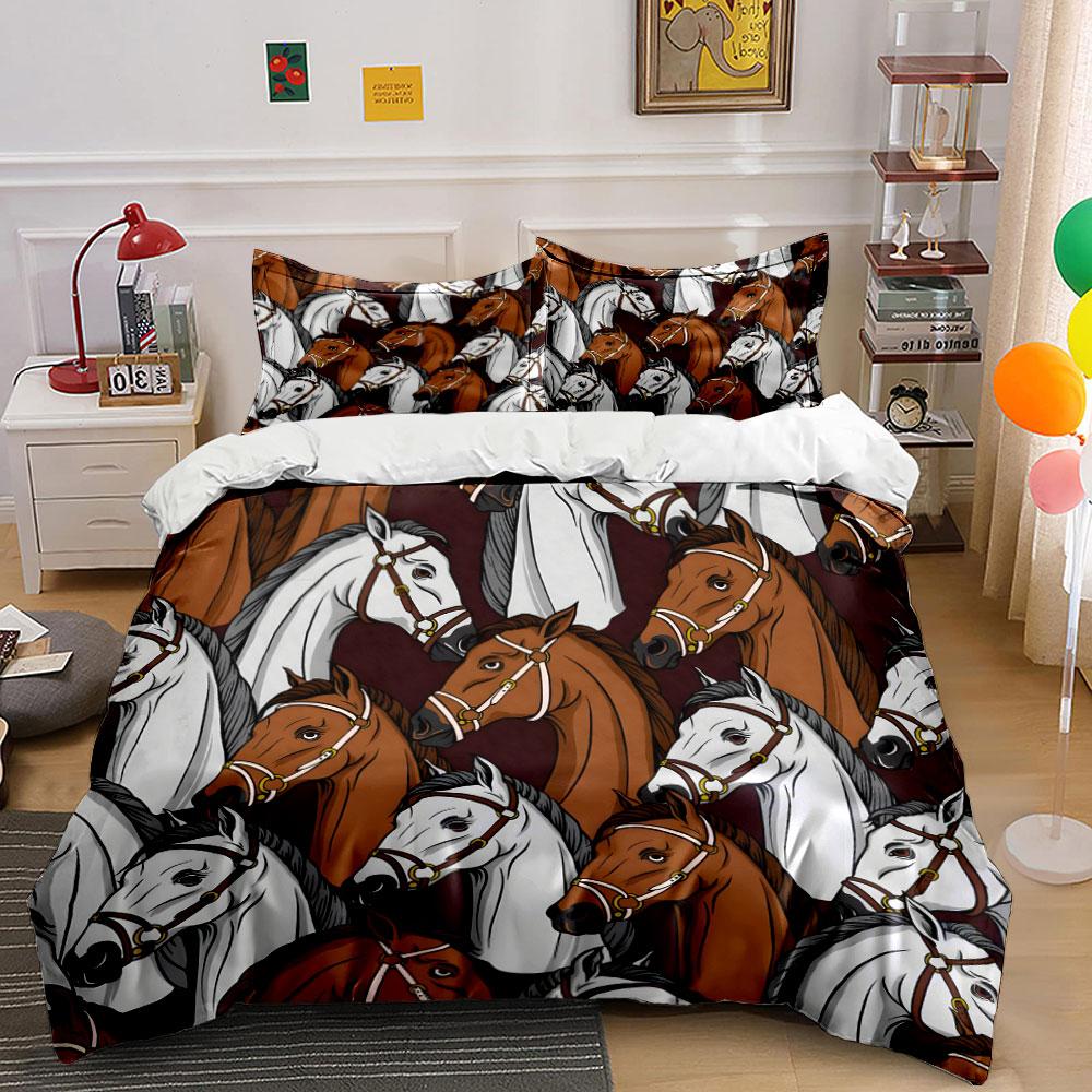 "Elegant Horse Pattern Three-Piece Set" Kid's and Adults' Bedroom Decor, Exquisite Three-piece Bedding Set Gift