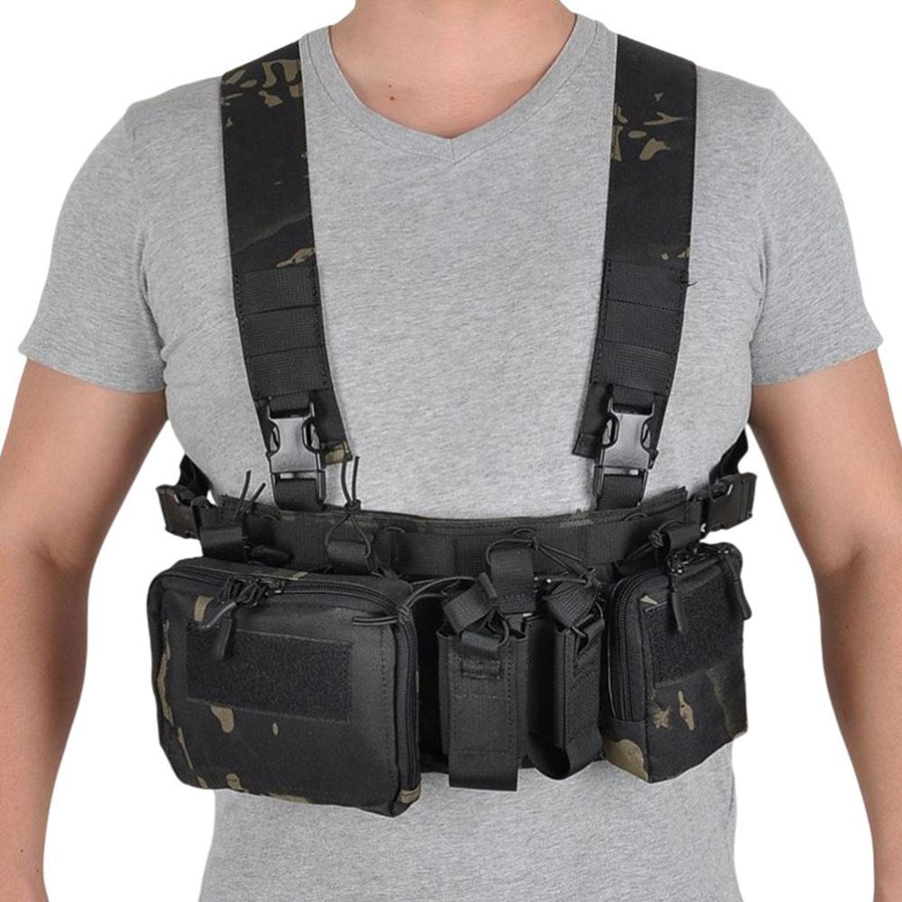 Gilet de poitrine Sac de système d'attache Gilet d'entraînement sur le terrain Sangle camouflage multifonctionnelle avec poches multiples Pack pour camping en plein air Match CS