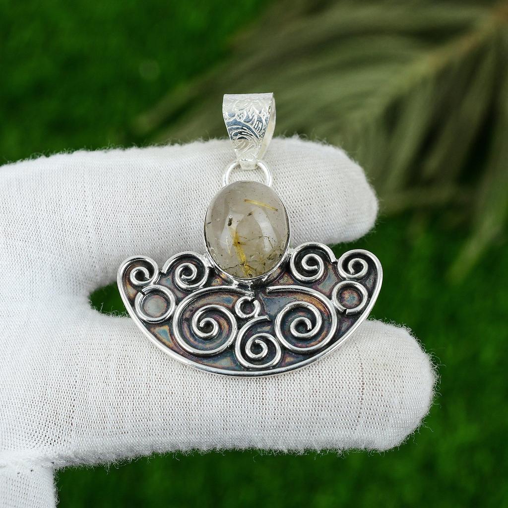 Mothers Day Deal Sterling Silver Natural Golden Rutile Wedding Pendant Jewelry