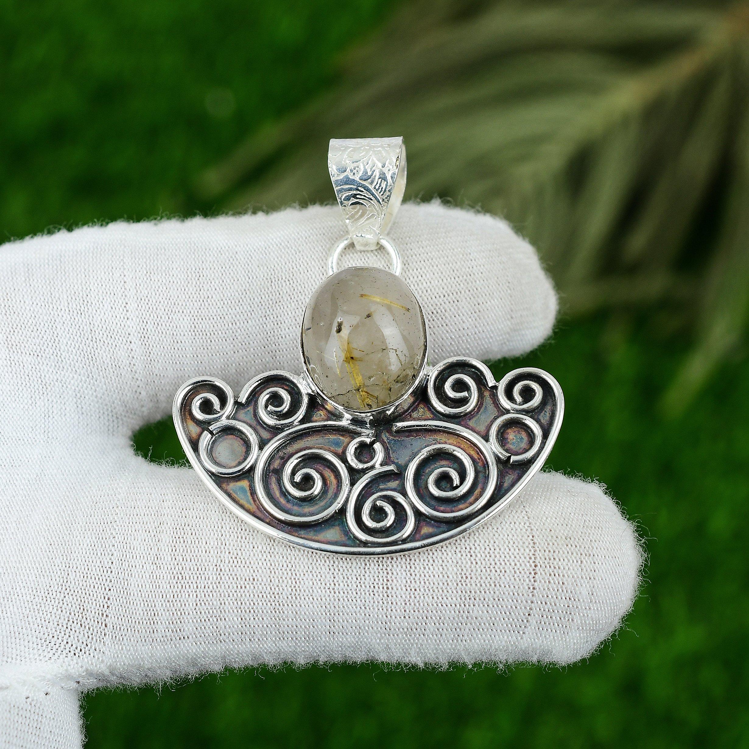 Предложение ко Дню матери Серебряный кулон с натуральным золотистым рутилом Свадебные украшения