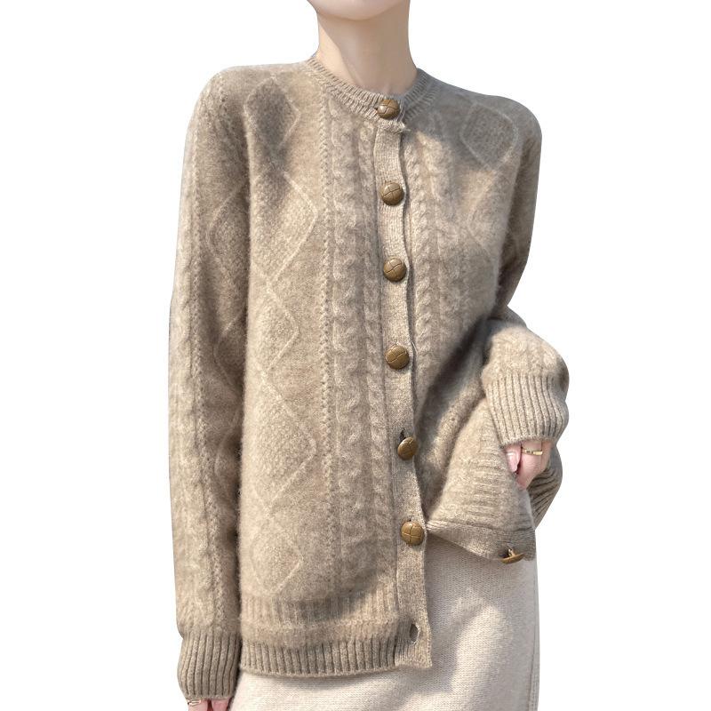 

Новый осенне-зимний кардиган для женщин с толстым вязаным свитером с круглым вырезом и свободным коротким вязаным топом M верблюд