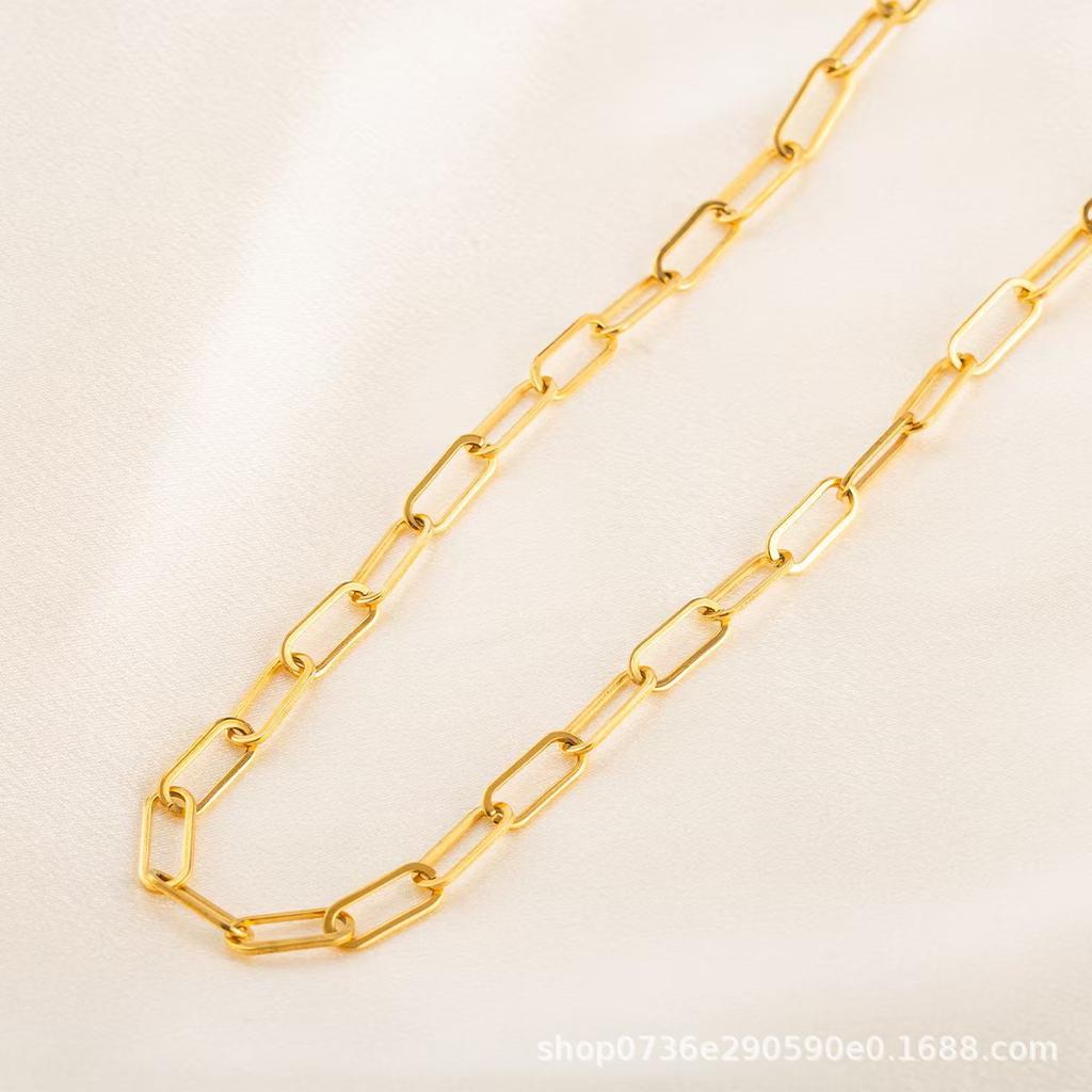 45Cm Stylish Simple Stainless Steel Paper Clip Chain Necklace Color Clavicle Chain Square Squashed Premium Durable