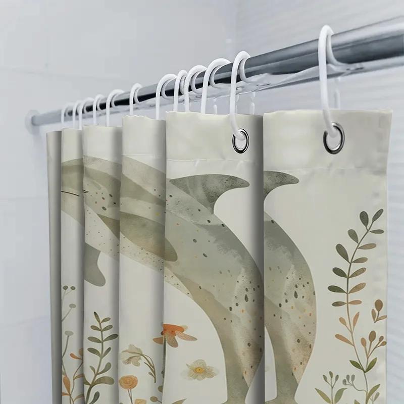 Stylish Dolphin Floral Shower Curtain Waterproof Fabric Bath Decor For Home Decoration