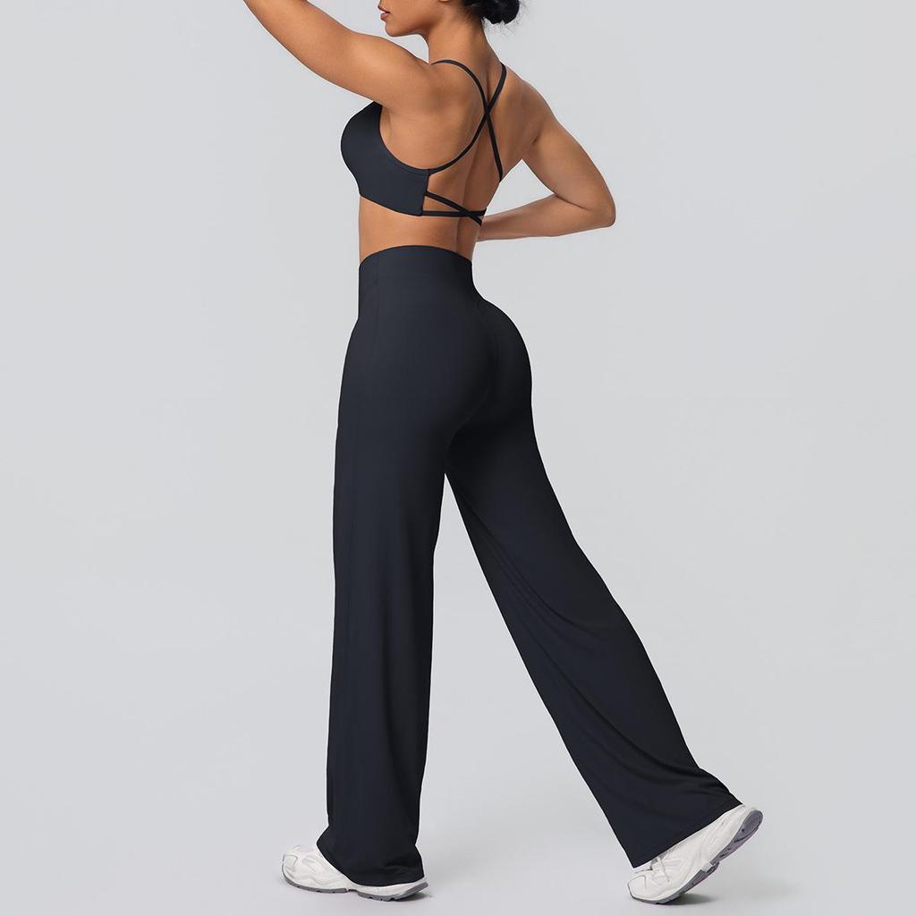 Borstat Sport-BH med Korsrygg & Vida Yoga-byxor - Andningsbart 2-delat Träningsset