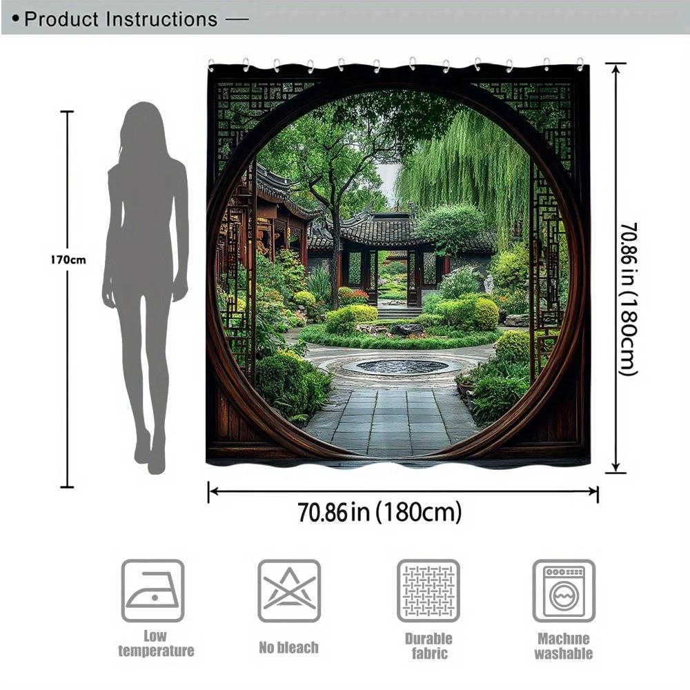 Scopri la Tranquillità con questa Tenda da Doccia Impermeabile con un Giardino Cinese Tradizionale per Momenti di Pace