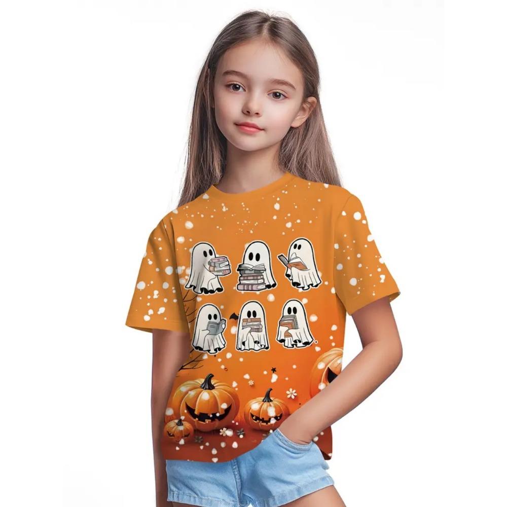 Girl Clothes Funny Pumpkin Graphic T-Shirt for Boys Girls Halloween Short Sleeve Tees 2-10Y Halloween Gift Party Kids Clothing