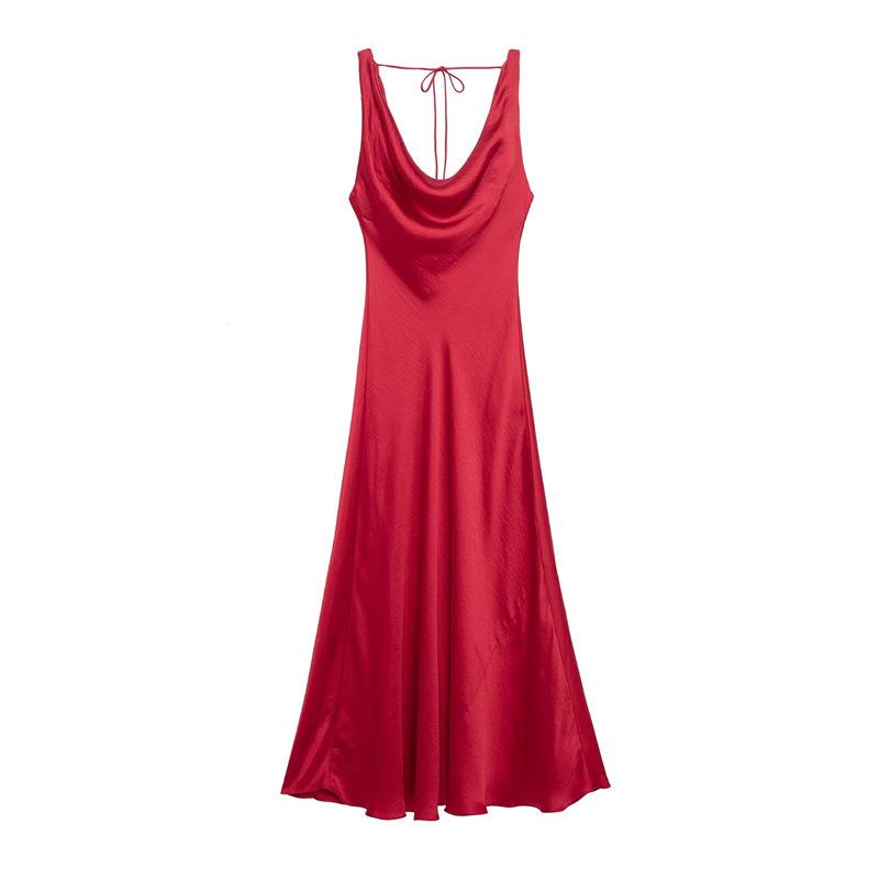 

TAOP&ZA Весенне-летнее женское элегантное платье из шелкового сатина M красный