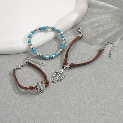 Wind Lady Bracelet Set Personalized Inlaid Turquoise Design Cactus Bracelet Versatile Jewelry