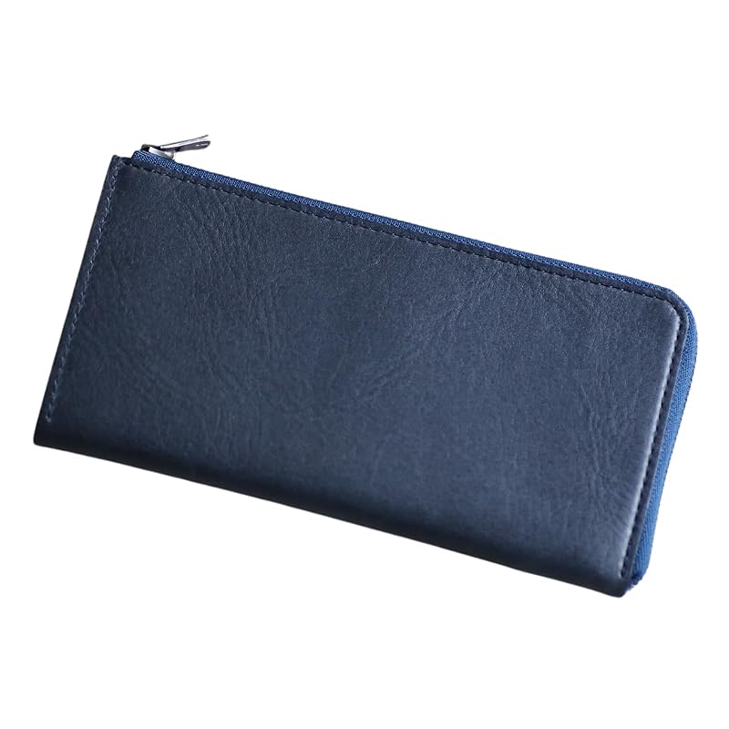 

[STATUSY] il modo ZIP made in Japan L-shaped zipper genuine leather long wallet men s ladies illumode zip (Navy, (for left-handed)