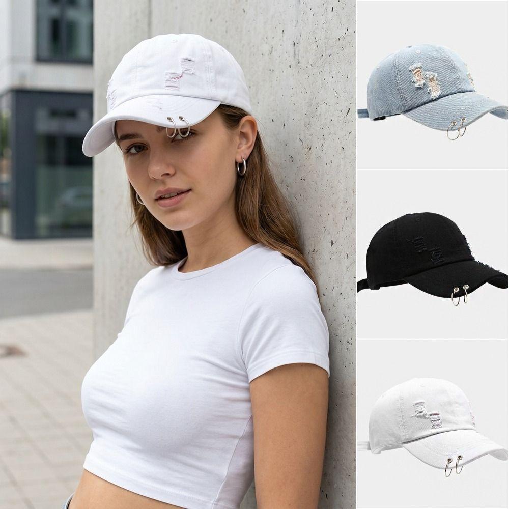 Hip Hop Ripped Denim Baseball Hat Creative Sunshade Hat Casual Iron Ring Baseball Cap Men