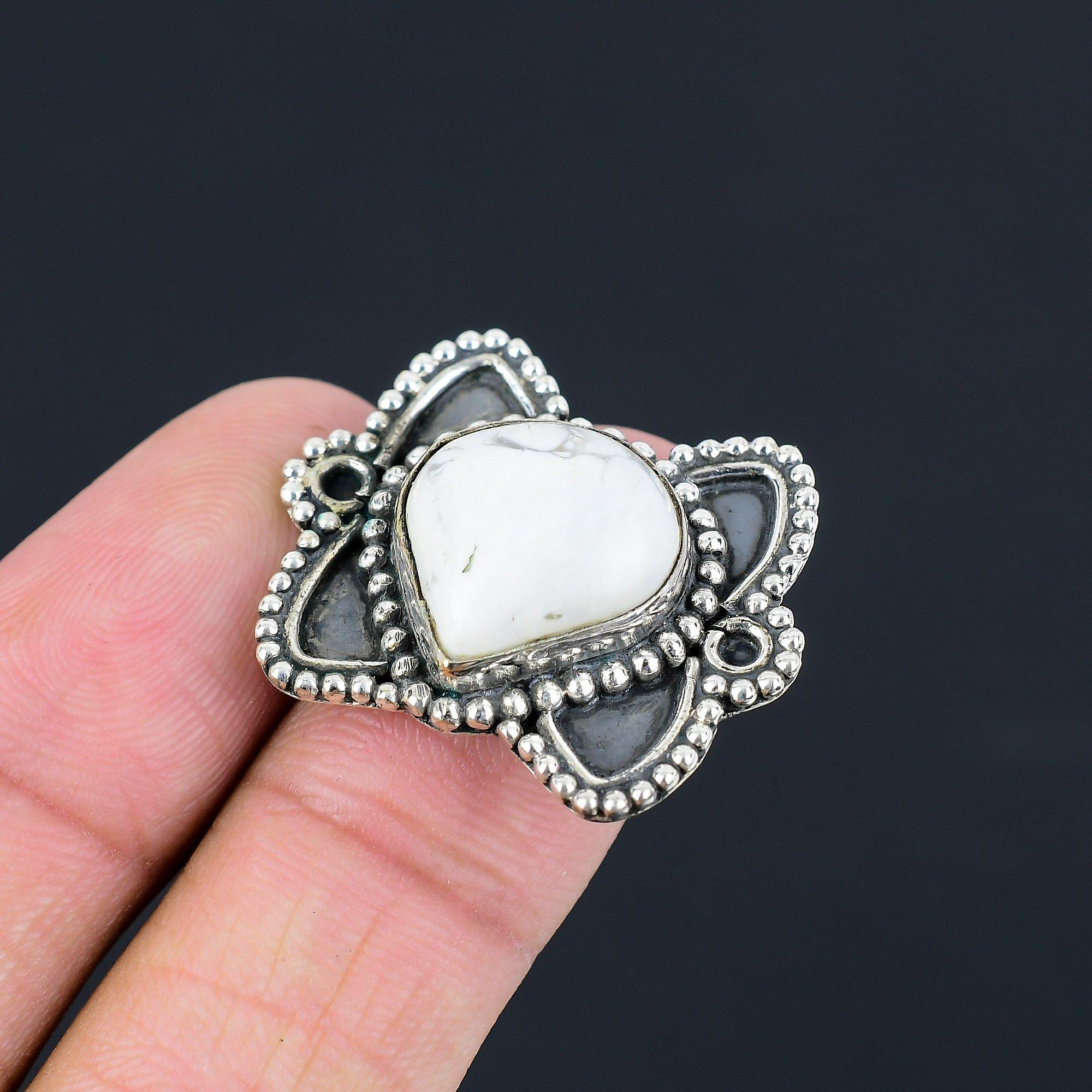 Mothers day Deal 925 Silver Howlite Stone Artisan Statement Ring Jewelry US 7 7