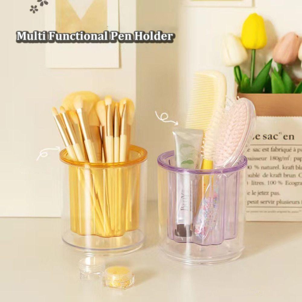 School Office Supplies Pen Holder 360° Rotatable Brush Pot Clear Pencil Storage Box  for Students