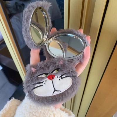 Kawaii Anime Cute Cat Plush Mirror Creative Small Exquisite Plush Double-Sided Folding Portable Makeup Mirror Girls' Gift